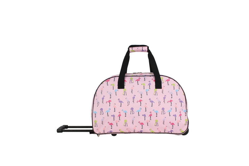 Betsey Johnson Designer Carry On Luggage Collection - Lightweight Pattern 22 Inch Duffel Bag - Weekender Overnight Business Travel Suitcase with 2 - Rolling Wheels (Colorful Flamingo)