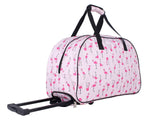 Betsey Johnson Designer Carry On Luggage Collection - Lightweight Pattern 22 Inch Duffel Bag - Weekender Overnight Business Travel Suitcase with 2 - Rolling Wheels (Flamingo Strut)