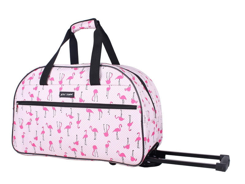 Betsey Johnson Designer Carry On Luggage Collection - Lightweight Pattern 22 Inch Duffel Bag - Weekender Overnight Business Travel Suitcase with 2 - Rolling Wheels (Flamingo Strut)