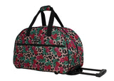 Betsey Johnson Designer Carry On Luggage Collection - Lightweight Pattern 22 Inch Duffel Bag - Weekender Overnight Business Travel Suitcase with 2 - Rolling Wheels (One Size, Leopard Rose)