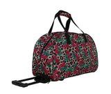 Betsey Johnson Designer Carry On Luggage Collection - Lightweight Pattern 22 Inch Duffel Bag - Weekender Overnight Business Travel Suitcase with 2 - Rolling Wheels (One Size, Leopard Rose)