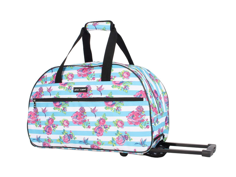 Betsey Johnson Designer Carry On Luggage Collection - Lightweight Pattern 22 Inch Duffel Bag - Weekender Overnight Business Travel Suitcase with 2 - Rolling Wheels (Stripe Floral)