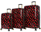 Betsey Johnson Designer Luggage Collection - Expandable 3 Piece Hardside Lightweight Spinner Suitcase Set - Travel Set includes 20 - Inch Carry On, 26 inch and 30 - Inch Checked Suitcase (Covered Roses)