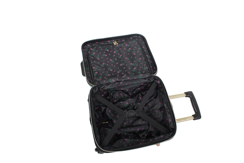Betsey Johnson Designer Underseat Luggage Collection - 15 Inch Hardside Carry On Suitcase for Women - Lightweight Under Seat Bag with 2 - Rolling Wheels (Stripe Floral Hummingbird)