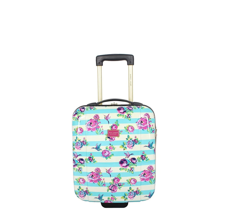 Betsey Johnson Designer Underseat Luggage Collection - 15 Inch Hardside Carry On Suitcase for Women - Lightweight Under Seat Bag with 2 - Rolling Wheels (Stripe Floral Hummingbird)