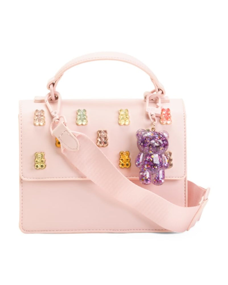 Betsey Johnson Gummy Bear Charm Crossbody, Pink, Top Handle with Adjustable Strap, 8x7 Inches