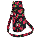 Betsey Johnson Insulated Water Bottle Pouch Holder Carrier Crossbag with Adjustable Shoulder Strap - Lightweight Polyester Accessories with Pockets Good for Hiking Travelling Sports(Covered Roses)