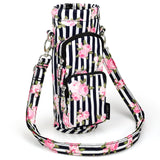 Betsey Johnson Insulated Water Bottle Pouch Holder Carrier Crossbag with Adjustable Shoulder Strap - Lightweight Polyester Accessories with Pockets Good for Hiking Travelling Sports(Stripe Roses)
