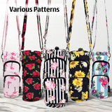 Betsey Johnson Insulated Water Bottle Pouch Holder Carrier Crossbag with Adjustable Shoulder Strap - Lightweight Polyester Accessories with Pockets Good for Hiking Travelling Sports(Stripe Roses)