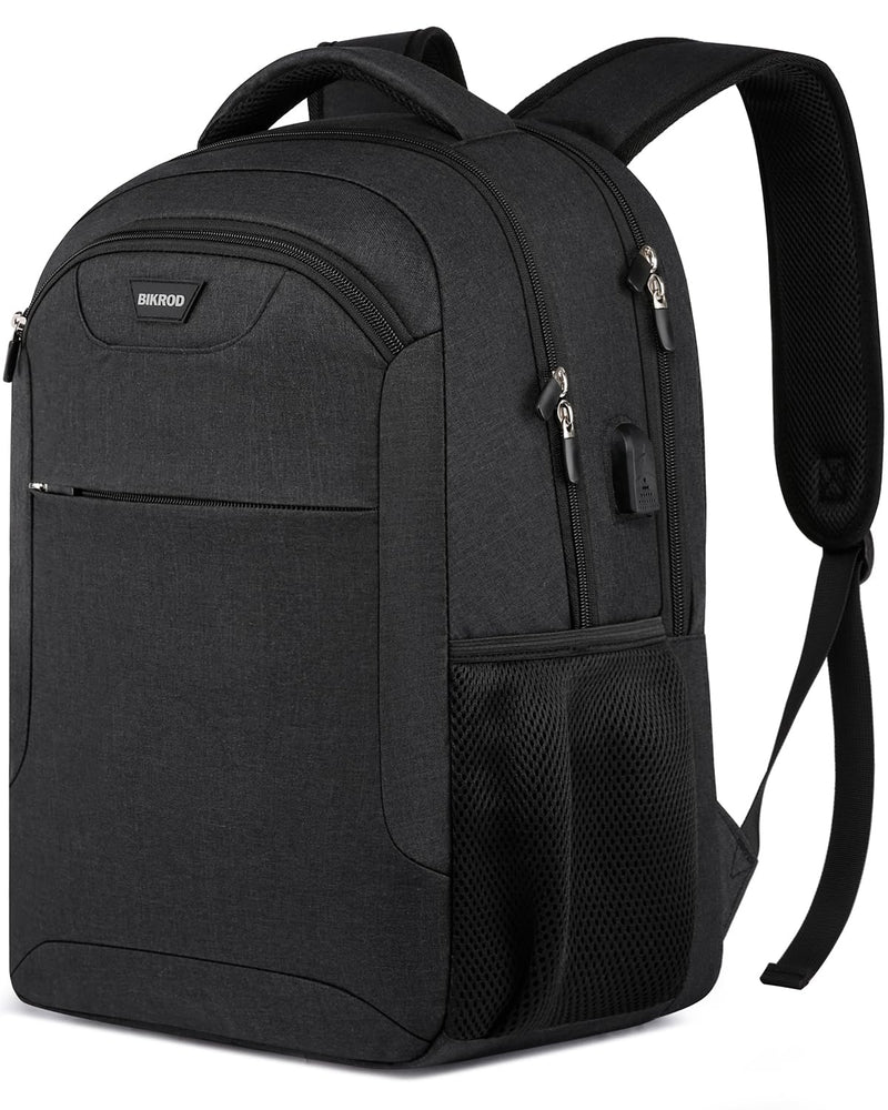 BIKROD Backpack for Men and Women, School Backpack for Boys, Water Resistant Business Travel Laptop Back Pack Fit 15.6 Inch Laptop with USB Charging Port, Black