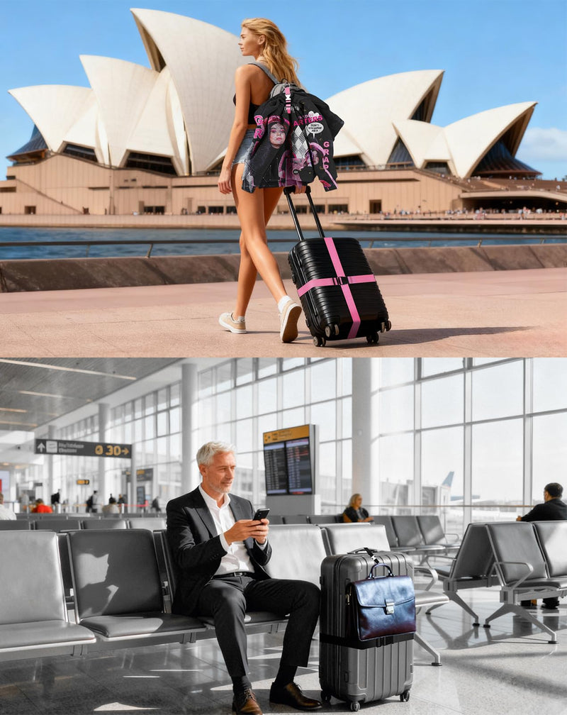 BILIONE 3Pcs Luggage Straps Set - 2 Suitcase Straps 70'' Long and 1 Add A Bag Strap, Adjustable Luggage Identifiers Nylon Travel Belt