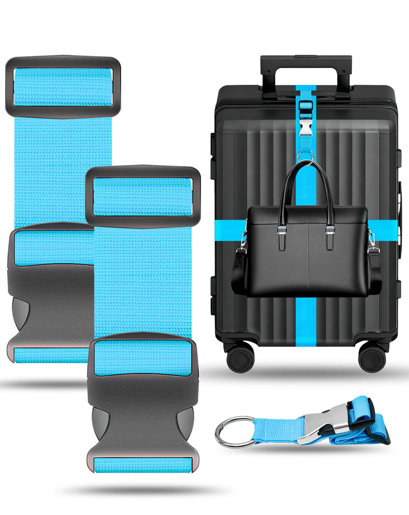BILIONE 3Pcs Luggage Straps Set - 2 Suitcase Straps 70'' Long and 1 Add A Bag Strap, Adjustable Luggage Identifiers Nylon Travel Belt