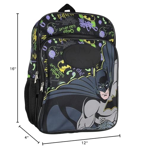 Bioworld DC Comics Batman Backpack Gotham City Superhero Rubber Bat Symbol Kids School Travel Backpack