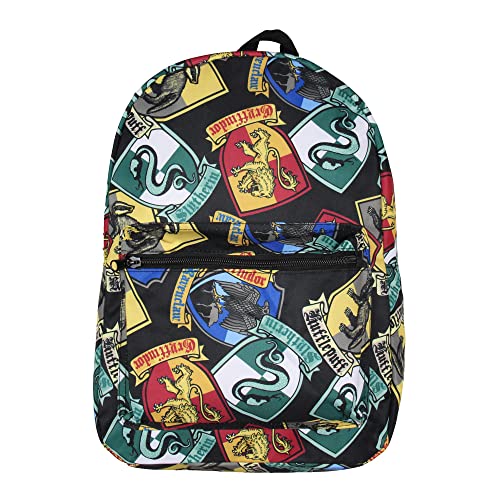Bioworld Harry Potter Backpack Hogwarts Houses Crest All Over Print Laptop Travel Backpack 17"