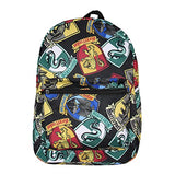 Bioworld Harry Potter Backpack Hogwarts Houses Crest All Over Print Laptop Travel Backpack 17"