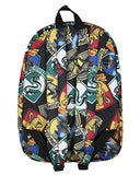 Bioworld Harry Potter Backpack Hogwarts Houses Crest All Over Print Laptop Travel Backpack 17"