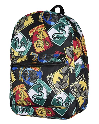 Bioworld Harry Potter Backpack Hogwarts Houses Crest All Over Print Laptop Travel Backpack 17" | Backpacks4Less
