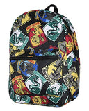 Bioworld Harry Potter Backpack Hogwarts Houses Crest All Over Print Laptop Travel Backpack 17