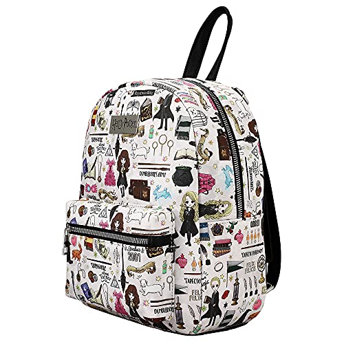 Bioworld Harry Potter Hogwarts Chibi Characters & Icons All Over Print White Mini Backpack