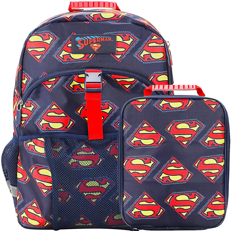 Bioworld Superman Logo All - Over Print 16" Premium Backpack & Lunch Kit Set