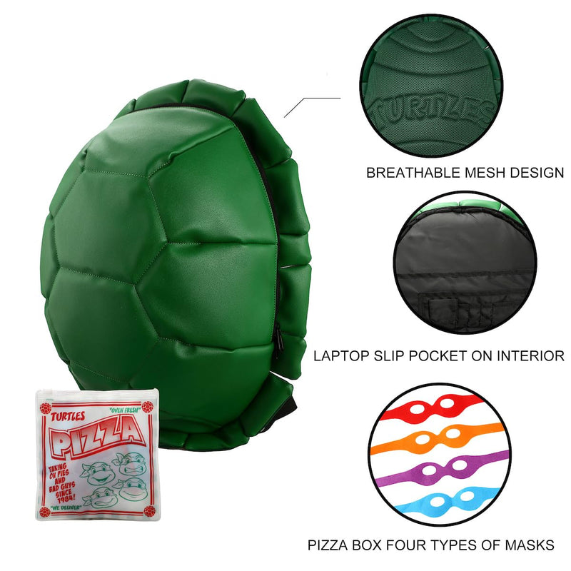 Bioworld Teenage Mutant Ninja Turtles Shell Backpack With Character Masks OSFA Green