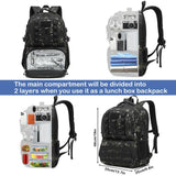 BISKLNDN Laptop Lunch Backpack for Men - 40L Large Capacity Work Backpack with Lunch Compartment and USB Post, RFID Insulated Cooler Backpack for Work, Travel, Picnic, Black CM