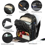 BISKLNDN Laptop Lunch Backpack for Men - 40L Large Capacity Work Backpack with Lunch Compartment and USB Post, RFID Insulated Cooler Backpack for Work, Travel, Picnic, Black CM
