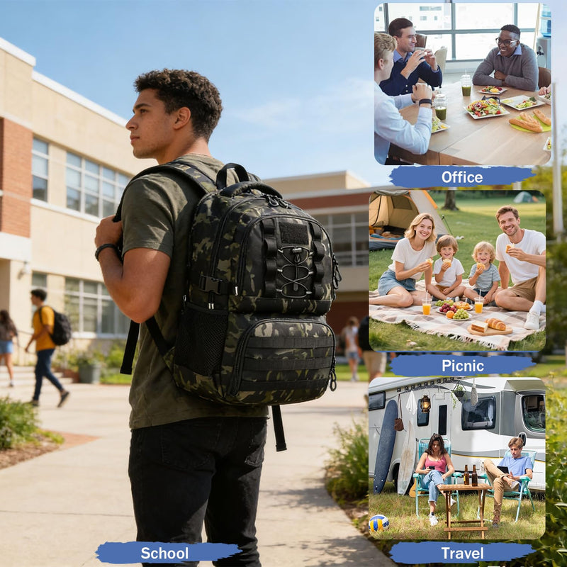 BISKLNDN Laptop Lunch Backpack for Men - 40L Large Capacity Work Backpack with Lunch Compartment and USB Post, RFID Insulated Cooler Backpack for Work, Travel, Picnic, Black CM