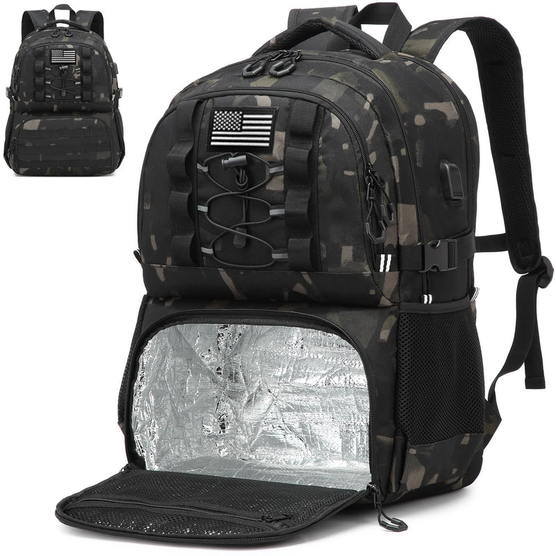 BISKLNDN Laptop Lunch Backpack for Men - 40L Large Capacity Work Backpack with Lunch Compartment and USB Post, RFID Insulated Cooler Backpack for Work, Travel, Picnic, Black CM