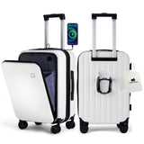 BISON DENIM 20 Inch Carry On Luggage, PC Lightweight Hardside Expandable Carry-On Luggage Airline Approved With Spinner Wheels, Front Compartment, Cup Holde, TSA-approved Lock, USB Port