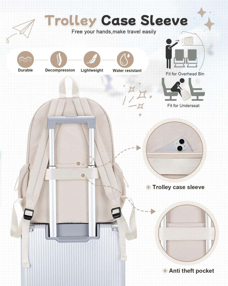 BJLFS Khaki Lightweight Basic Backpack for High School,College Bookbag for Womens,Travel Laptop Backpacks for Teen Girls,School Bag Casual Daypack