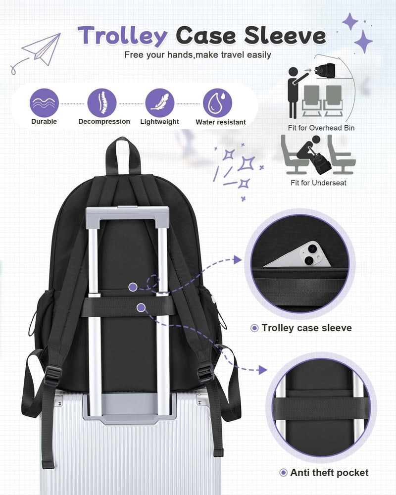 Black Backpack for School, High School Bookbag Back Pack for Teens Girls Boys, Lightweight College Backpack Book Bag for Women Men, Simple Casual Daypack Backpack Mochilas Escolares para Adolescentes