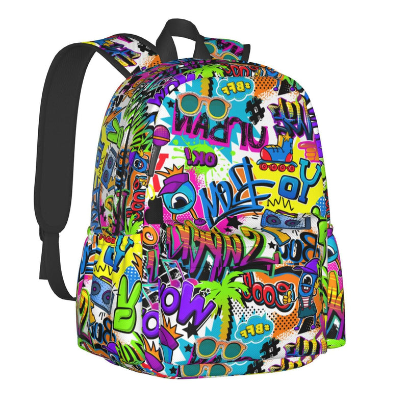 Black Blue Graffiti Multipurpose School Bag Bookbag for Teenage Boys Girls Daily Backpack