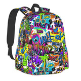 Black Blue Graffiti Multipurpose School Bag Bookbag for Teenage Boys Girls Daily Backpack