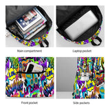 Black Blue Graffiti Multipurpose School Bag Bookbag for Teenage Boys Girls Daily Backpack