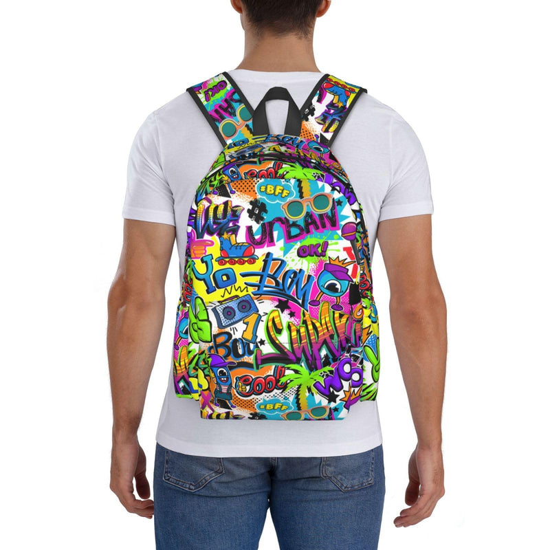 Black Blue Graffiti Multipurpose School Bag Bookbag for Teenage Boys Girls Daily Backpack