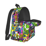Black Blue Graffiti Multipurpose School Bag Bookbag for Teenage Boys Girls Daily Backpack