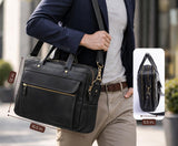 Black Leather Messenger Bag for Men, Genuine Leather Briefcase Fits 15 Inch Work Satchel for Office, Business, and Travel Use