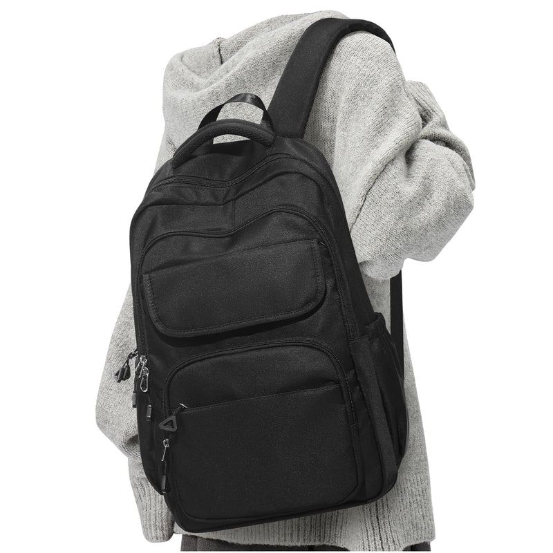 Black School Backpack for Women Men Cute Backpack for College Students Lightweight High School bag for Teens Girls Boys Waterproof Casual Daypacks Bookbag