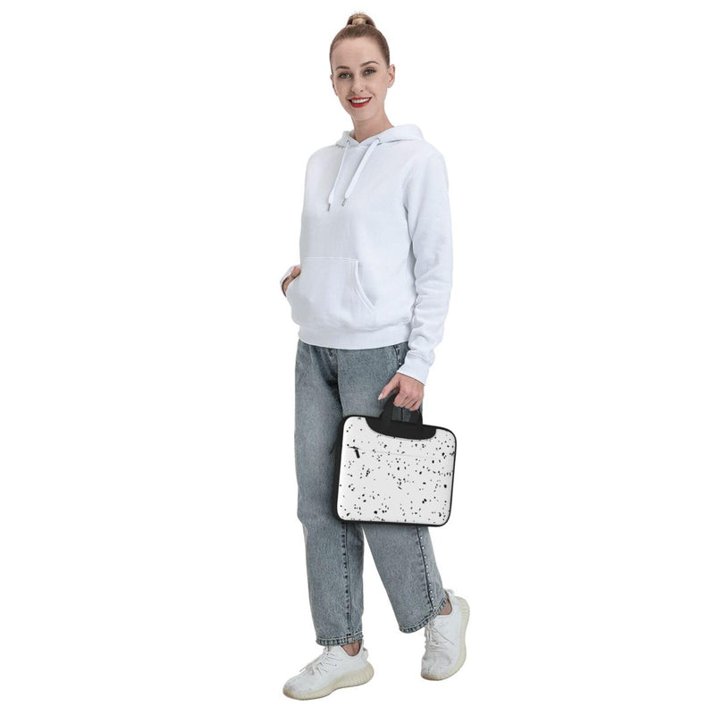 Black White Speck Print Laptop Sleeve Case Computer Bag With Handle Compatible Carrying Bag With 13 - 15.6 Inch