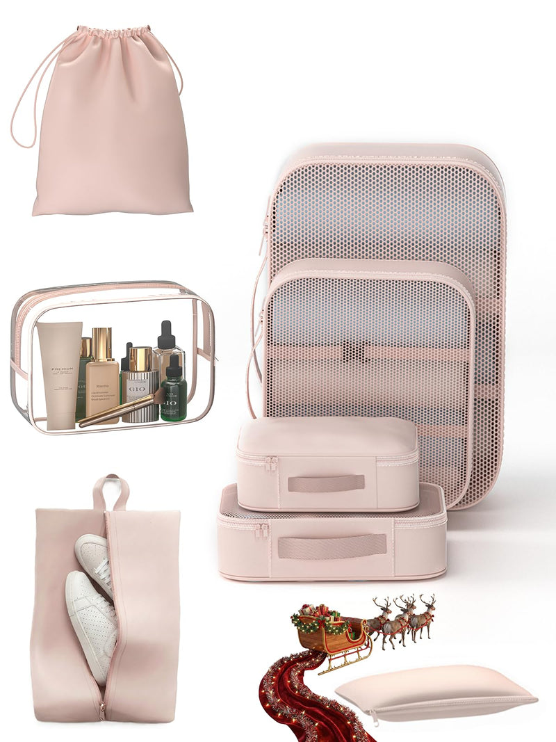 BLINGCOOL 8 Set Packing Cubes for Travel with Clear Toiletry Bag, Durable Luggage Packing Organizers, Carry - On Accessories, TSA Approved See - Through Cubes, Space - Saving Storage Bags, Gifts for Women