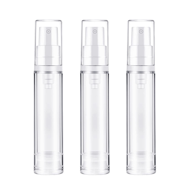 BlingKingdom 3pcs Empty Airless Pump Bottle Refillable Clear Travel Lotion Containers Vacuum Cosmetic Container Press Bottles for DIY Foundation, Gel, Essence, Lotion, Moisturiser (10Ml), 3.0 Count