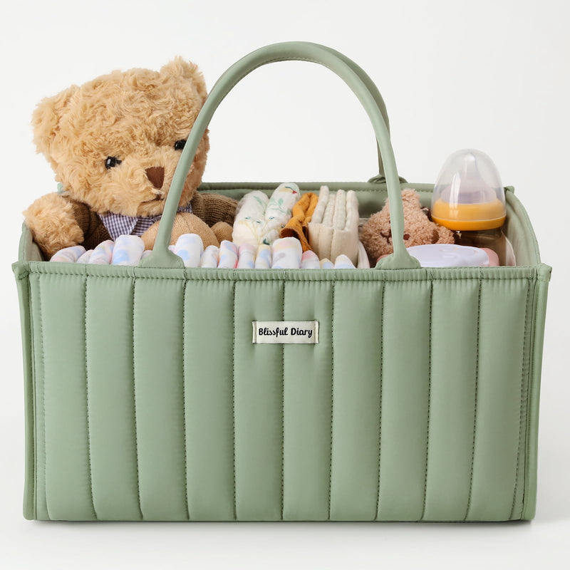 Blissful Diary Baby Diaper Caddy Organizer, Stylish Storage Basket for Newborn Essentials and Diaper Station, Gift for Baby Shower and Registry Must - Have, Sage Green
