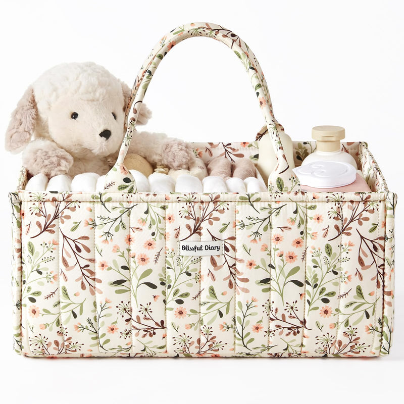 Blissful Diary Floral Diaper Caddy Organizer, Stylish Nursery Storage Basket, Diaper Bag,Gift for Baby Shower, Baby Registry Must Have, Newborn Essentials, Pastoral Daisy