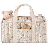 Blissful Diary Floral Diaper Caddy Organizer, Stylish Nursery Storage Basket, Gift for Baby Shower, Newborn Essentials, Floral Beige