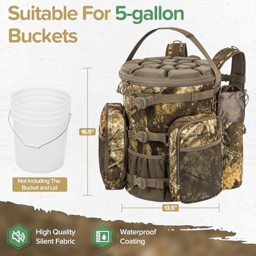 BLISSWILL Hunting Bucket Backpack with Seat Suitable for 5-gallon Seat，Dove Hunting Accessories，Daypack for Rifle Bow Gun（Not including Bucket and Lid）