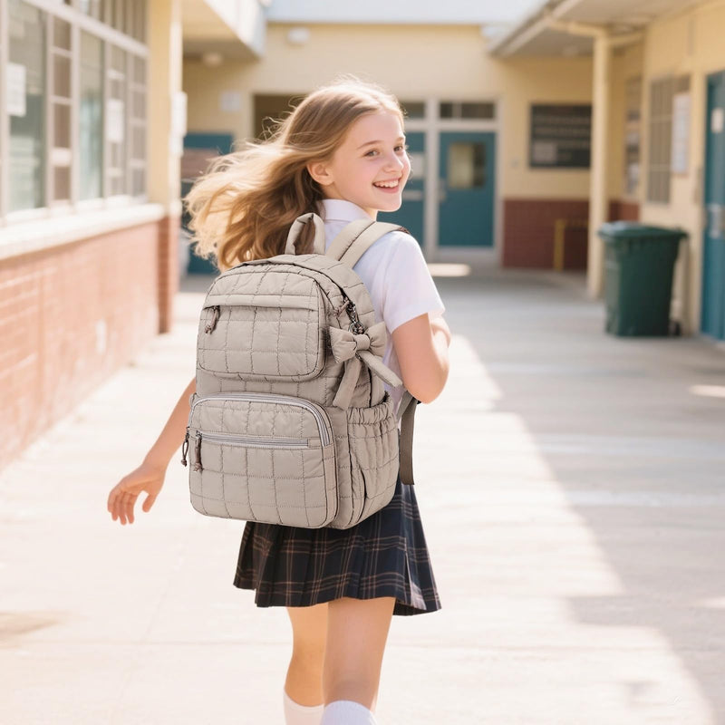 Bluboon Backpack for Girls Kids School Backpacks Bow Quilted Bookbag Multiple Pockets Lightweight 15.6 Laptop Backpack for Elementary Primary Middle School