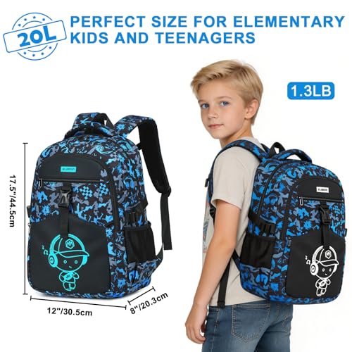 Bluboon Boys School Backpack, Lightweight Kids Bookbag for Elementary and Middle School, Water-Resistant Student Backpack Fits 15.6 Inch Laptop, Chest Strap, Multiple Pockets