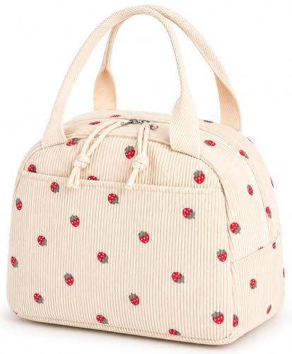 Bluboon Lunch Bag for Women Men Cute Corduroy Lunch Tote Bags Reusable Insulated Lunch Box Large Capacity Reusable Insulated Cooler for School Work or Travel