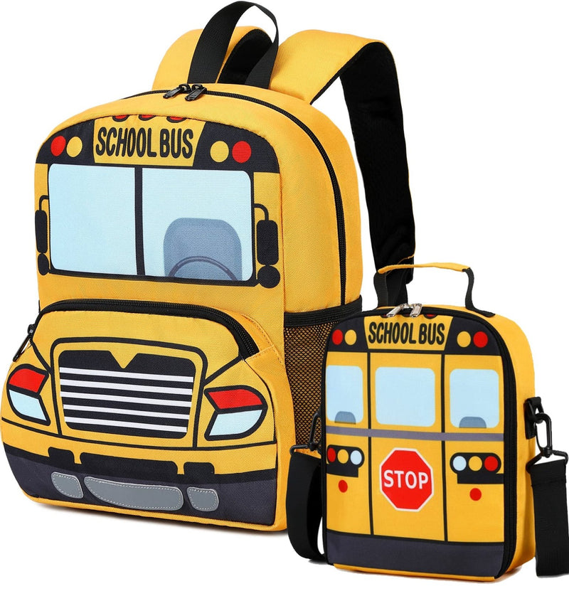 Bluboon Toddler Backpack Boy Girls Preschool School Bus Bookbag Kindergarten 3D Daycare Bags Lunch Box Medium Yellow Red